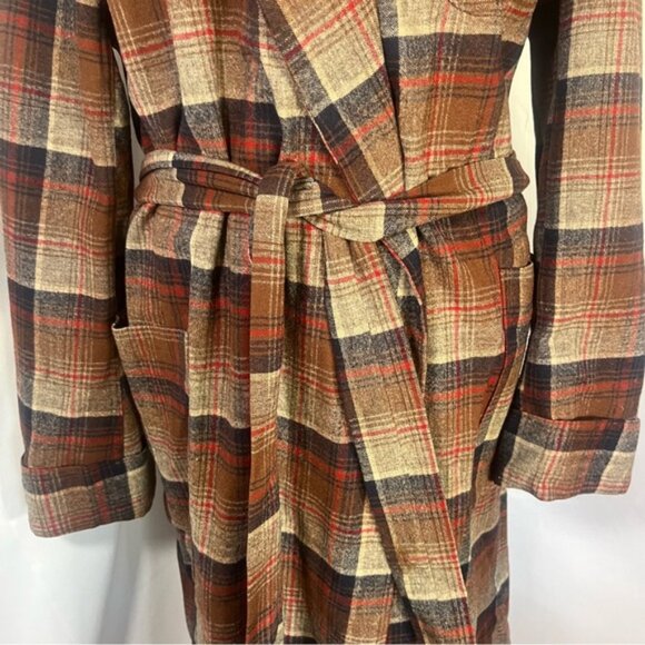Pendleton Vintage 100% Wool Plaid Belted Robe Brown, Tan & Red Plaid Size Large - Picture 4 of 7